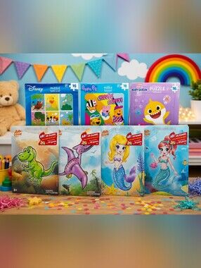 Lot of 7 New Kids Character & AR Glow Puzzles Disney Peppa Pig Baby Shark Dinos